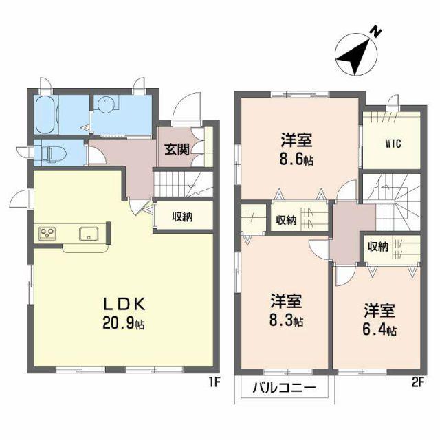 グランシティ萌B棟(3LDK/1階)の間取り写真