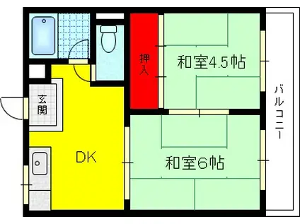 ロイヤルハイツ新庄(2DK/2階)の間取り写真