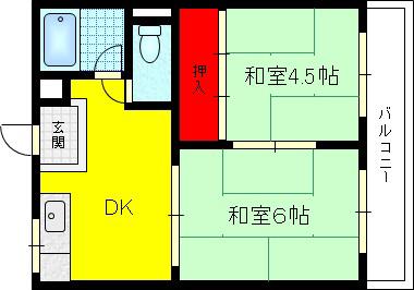 ロイヤルハイツ新庄(2DK/1階)の間取り写真