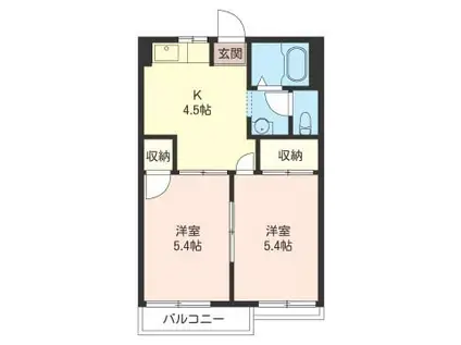 ドミール花園(2K/2階)の間取り写真