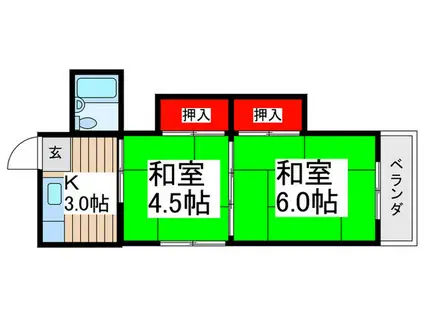 ハウス宮元3号棟(2K/2階)の間取り写真