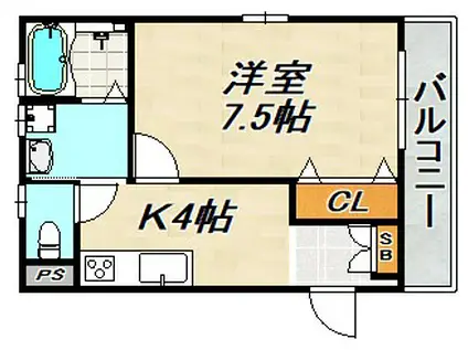 ラ・ルーチェ須磨本町(1K/2階)の間取り写真