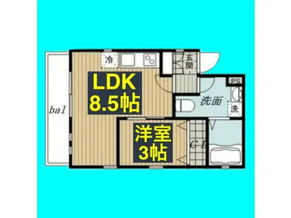ディアマンテ八田(1LDK/4階)の間取り写真