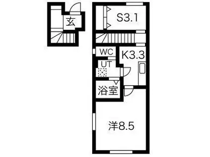 ル・メイユール上江釣子(1SK/2階)の間取り写真
