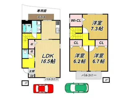 森田タウンハウス A棟(3LDK/2階)の間取り写真