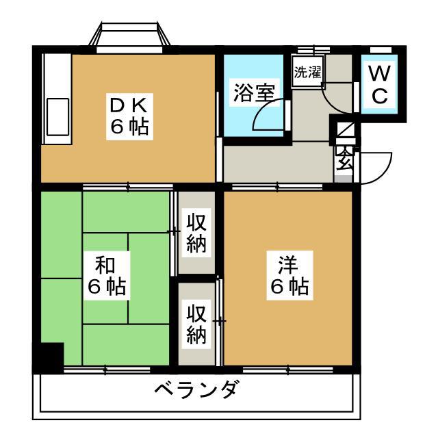 ベルセゾン山村(2DK/4階)の間取り写真