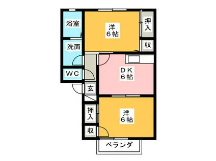 ポルトカーサ(2DK/2階)の間取り写真