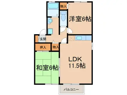 グランシャリオ B棟(2LDK/2階)の間取り写真