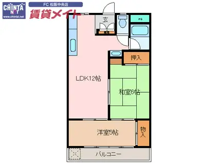 奥伊勢マンション(2LDK/1階)の間取り写真