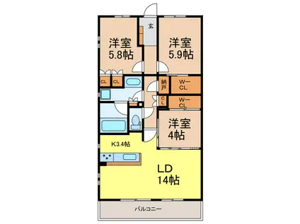 オデスビエント医大前(3LDK/2階)の間取り写真