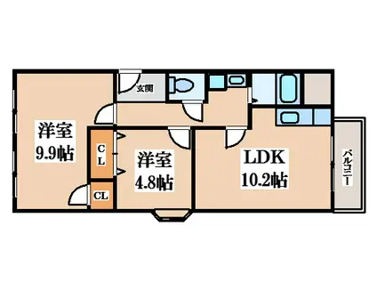 シャルル四条畷駅前(2LDK/4階)の間取り写真
