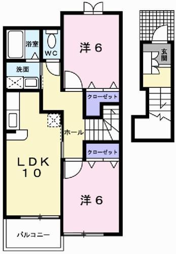 アウローラ(2LDK/2階)の間取り写真