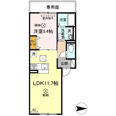 あかりII(1LDK/1階)の間取り写真