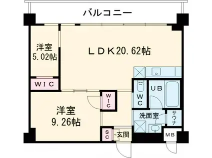 プレジオ宝塚ASIAN(2LDK/3階)の間取り写真