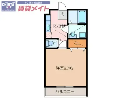 トップハウス長岡(1K/1階)の間取り写真