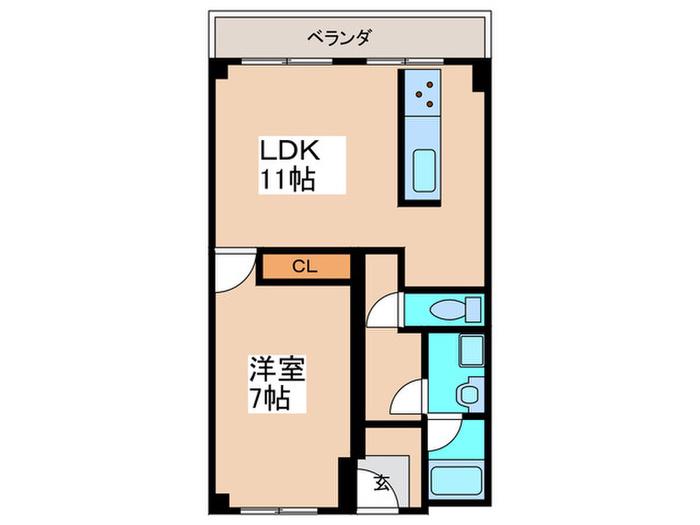 岡ハイツ南棟(1LDK/1階)の間取り写真