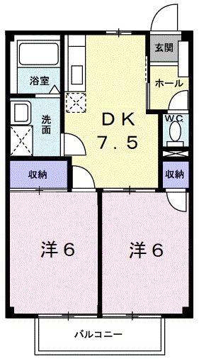 スカイメゾンII(2DK/1階)の間取り写真