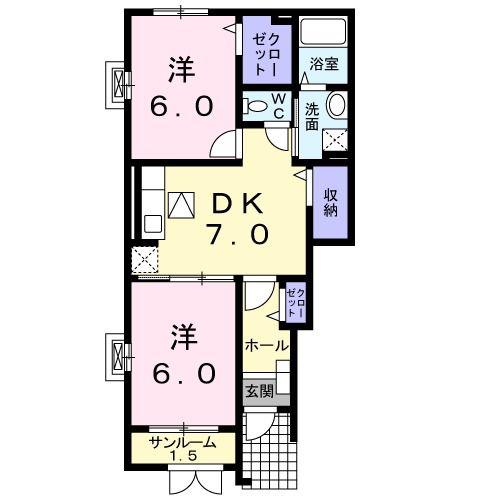 カーサ イリーデI(2DK/1階)の間取り写真