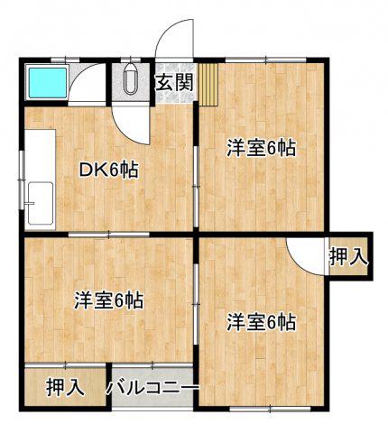 司マンション(3DK/2階)の間取り写真