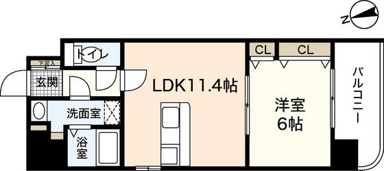 ビリオネアS竹屋(1LDK/5階)の間取り写真