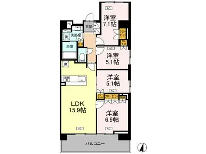 ロイヤルパークス仙台青葉通(3LDK/3階)の間取り写真