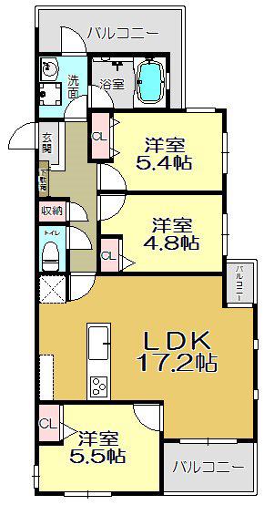 ニューガイアソラーレ葛原(3LDK/3階)の間取り写真