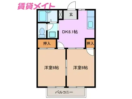 シティハイツポプラ(2DK/2階)の間取り写真