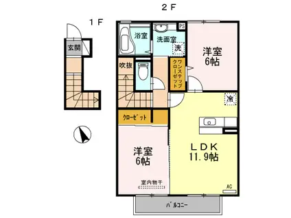 セジュール CW A(2LDK/2階)の間取り写真