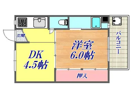 ビレッジハウス鴻池(1DK/1階)の間取り写真