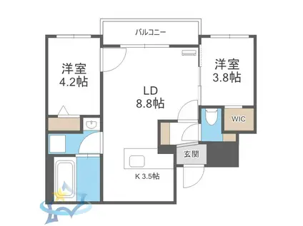 BALBONI山鼻(2LDK/2階)の間取り写真