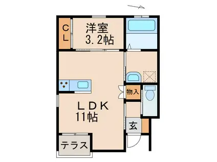  クラウンハイツ神前(1LDK/1階)の間取り写真