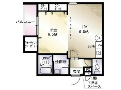 フジパレス桜井四丁目A棟(1LDK/2階)の間取り写真