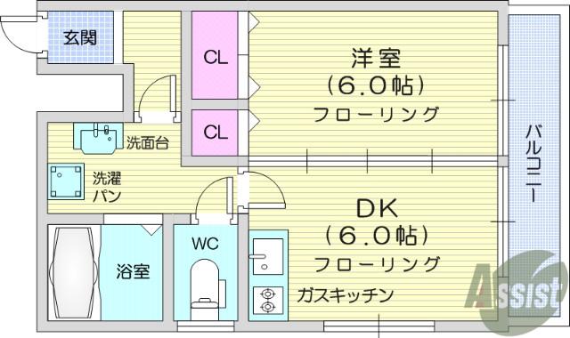 ファミール愛宕(1DK/4階)の間取り写真