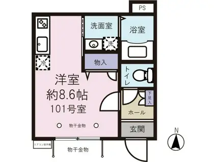 プルメリア(ワンルーム/1階)の間取り写真