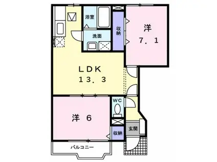 ア・ラ・モードエム(2LDK/1階)の間取り写真
