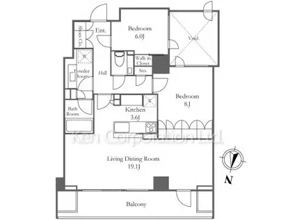 ザ・パークハウスグラン神山町(2LDK/2階)の間取り写真