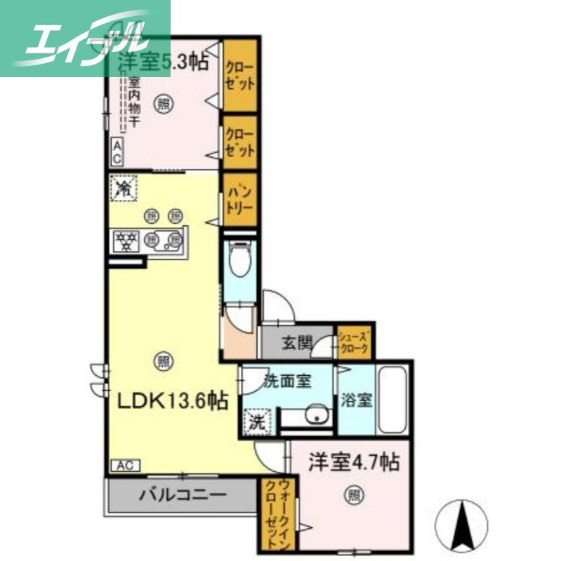 プレミール北長瀬(2LDK/3階)の間取り写真