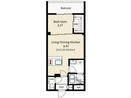 KUZE市川(1LDK/2階)の間取り写真