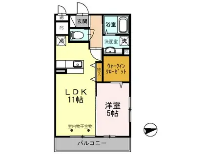 ドミール社家(1LDK/2階)の間取り写真