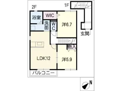 ラ・ルーチェ I棟(2LDK/2階)の間取り写真