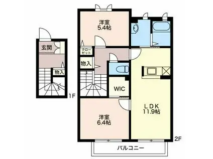 ドミール潮崎A(2LDK/2階)の間取り写真