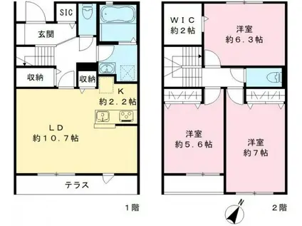 THE PARK.B棟(3LDK/1階)の間取り写真