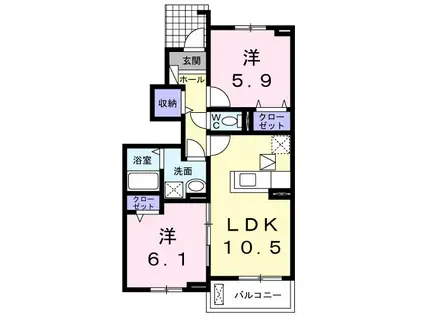 ヌーベル・シャトウF(2LDK/1階)の間取り写真