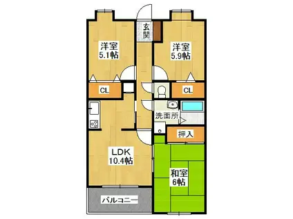 エーデル雲雀丘二番館(3LDK/2階)の間取り写真