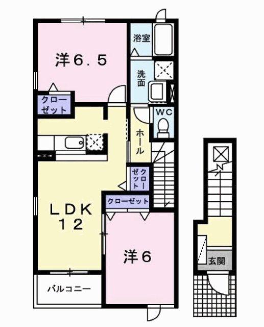 シンヴィオシスC(2LDK/2階)の間取り写真