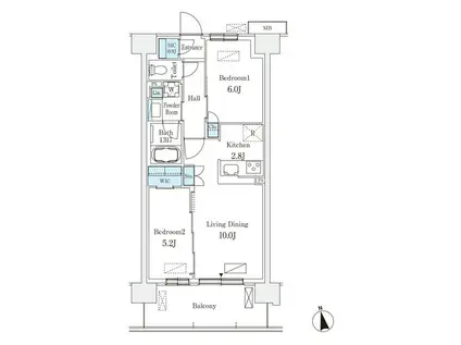 スカイグランデ津田沼(2LDK/1階)の間取り写真