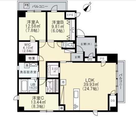 アメニティ江戸堀アネックス(3LDK/4階)の間取り写真