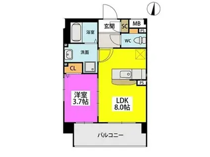 グランソレイユ大橋(1LDK/6階)の間取り写真