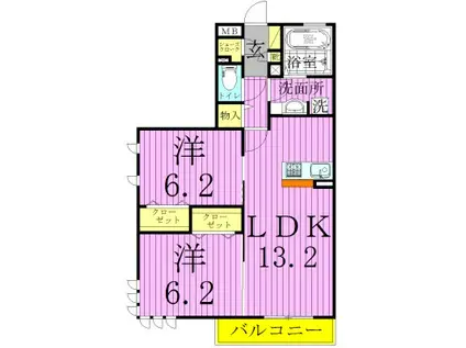 クレスト竹ノ塚(2LDK/2階)の間取り写真