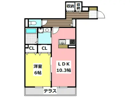 アルカディア舟木町(1LDK/1階)の間取り写真